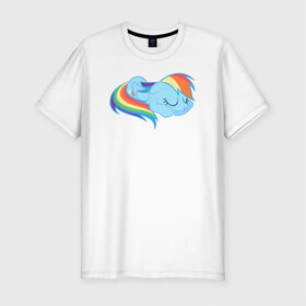 Мужская футболка премиум с принтом Rainbow Dash sleeps в Курске, 92% хлопок, 8% лайкра | приталенный силуэт, круглый вырез ворота, длина до линии бедра, короткий рукав | pony | rainbow dash | деши спит :3поняшки | пони | сваг