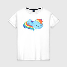 Женская футболка хлопок с принтом Rainbow Dash sleeps в Курске, 100% хлопок | прямой крой, круглый вырез горловины, длина до линии бедер, слегка спущенное плечо | pony | rainbow dash | деши спит :3поняшки | пони | сваг