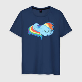 Мужская футболка хлопок с принтом Rainbow Dash sleeps в Курске, 100% хлопок | прямой крой, круглый вырез горловины, длина до линии бедер, слегка спущенное плечо. | Тематика изображения на принте: pony | rainbow dash | деши спит :3поняшки | пони | сваг