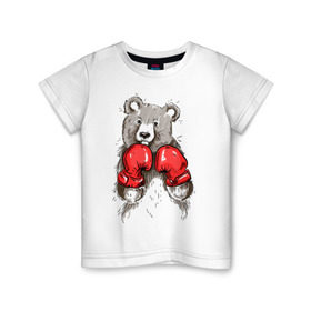 Детская футболка хлопок с принтом Russia boxing в Курске, 100% хлопок | круглый вырез горловины, полуприлегающий силуэт, длина до линии бедер | boxing | бокс | медведь | мишка | перчатки | спорт
