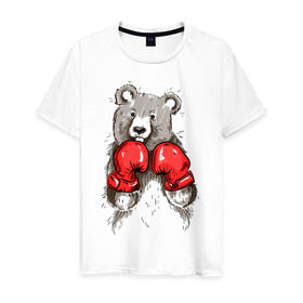 Мужская футболка хлопок с принтом Russia boxing в Курске, 100% хлопок | прямой крой, круглый вырез горловины, длина до линии бедер, слегка спущенное плечо. | Тематика изображения на принте: boxing | бокс | медведь | мишка | перчатки | спорт