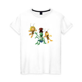 Женская футболка хлопок с принтом Пчелка Майя в Курске, 100% хлопок | прямой крой, круглый вырез горловины, длина до линии бедер, слегка спущенное плечо | 