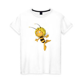 Женская футболка хлопок с принтом Пчелка Майя в Курске, 100% хлопок | прямой крой, круглый вырез горловины, длина до линии бедер, слегка спущенное плечо | Тематика изображения на принте: : животные | zoobe | прикол | приложение | сообщения
