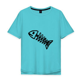 Мужская футболка хлопок Oversize с принтом Fish в Курске, 100% хлопок | свободный крой, круглый ворот, “спинка” длиннее передней части | рыба | рыбалка | скелет