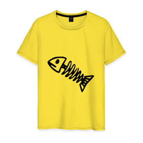 Мужская футболка хлопок с принтом Fish в Курске, 100% хлопок | прямой крой, круглый вырез горловины, длина до линии бедер, слегка спущенное плечо. | рыба | рыбалка | скелет
