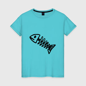 Женская футболка хлопок с принтом Fish в Курске, 100% хлопок | прямой крой, круглый вырез горловины, длина до линии бедер, слегка спущенное плечо | рыба | рыбалка | скелет