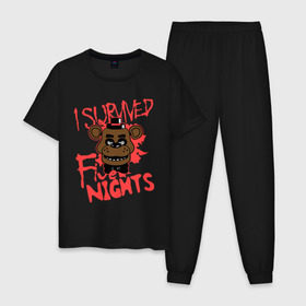 Мужская пижама хлопок с принтом Five Nights At Freddys в Курске, 100% хлопок | брюки и футболка прямого кроя, без карманов, на брюках мягкая резинка на поясе и по низу штанин
 | Тематика изображения на принте: five nights at freddys | fnaf | freddy | игры | медведь | мишка | фнаф | фредди