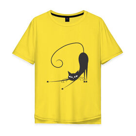 Мужская футболка хлопок Oversize с принтом black cat в Курске, 100% хлопок | свободный крой, круглый ворот, “спинка” длиннее передней части | 