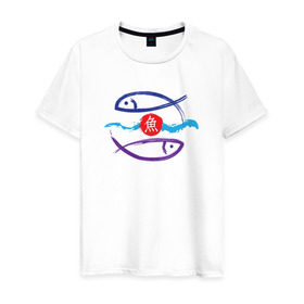 Мужская футболка хлопок с принтом Рыбки китайские в Курске, 100% хлопок | прямой крой, круглый вырез горловины, длина до линии бедер, слегка спущенное плечо. | zodiak | рыба | рыбки | рыбы