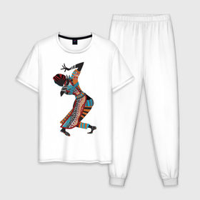 Мужская пижама хлопок с принтом Танец Африканки в Курске, 100% хлопок | брюки и футболка прямого кроя, без карманов, на брюках мягкая резинка на поясе и по низу штанин
 | Тематика изображения на принте: 