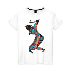 Женская футболка хлопок с принтом Танец Африканки в Курске, 100% хлопок | прямой крой, круглый вырез горловины, длина до линии бедер, слегка спущенное плечо | Тематика изображения на принте: 