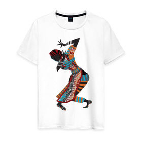 Мужская футболка хлопок с принтом Танец Африканки в Курске, 100% хлопок | прямой крой, круглый вырез горловины, длина до линии бедер, слегка спущенное плечо. | Тематика изображения на принте: 