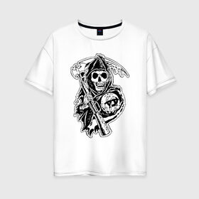 Женская футболка хлопок Oversize с принтом Sons Of Anarchy в Курске, 100% хлопок | свободный крой, круглый ворот, спущенный рукав, длина до линии бедер
 | anarchy | movie | sons | сериал