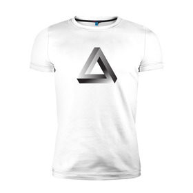 Мужская футболка премиум с принтом Треугольник Пенроуза в Курске, 92% хлопок, 8% лайкра | приталенный силуэт, круглый вырез ворота, длина до линии бедра, короткий рукав | иллюзия | оптическая | пенроуз