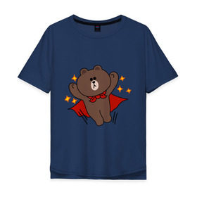 Мужская футболка хлопок Oversize с принтом Стикер Line мишка в Курске, 100% хлопок | свободный крой, круглый ворот, “спинка” длиннее передней части | супергерой