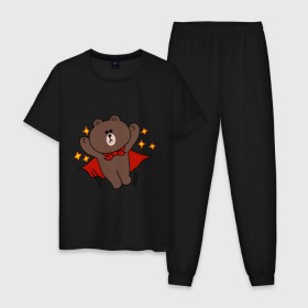 Мужская пижама хлопок с принтом Стикер Line мишка в Курске, 100% хлопок | брюки и футболка прямого кроя, без карманов, на брюках мягкая резинка на поясе и по низу штанин
 | супергерой