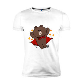 Мужская футболка премиум с принтом Стикер Line мишка в Курске, 92% хлопок, 8% лайкра | приталенный силуэт, круглый вырез ворота, длина до линии бедра, короткий рукав | супергерой