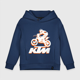 Детское худи Oversize хлопок с принтом KTM белый в Курске, френч-терри — 70% хлопок, 30% полиэстер. Мягкий теплый начес внутри —100% хлопок | боковые карманы, эластичные манжеты и нижняя кромка, капюшон на магнитной кнопке | Тематика изображения на принте: cross | ktm | motocross | кросс | мото