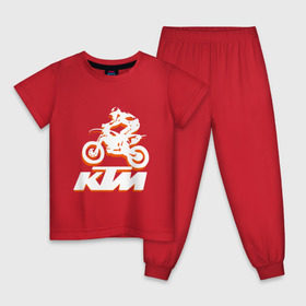 Детская пижама хлопок с принтом KTM белый в Курске, 100% хлопок |  брюки и футболка прямого кроя, без карманов, на брюках мягкая резинка на поясе и по низу штанин
 | cross | ktm | motocross | кросс | мото