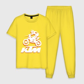 Мужская пижама хлопок с принтом KTM белый в Курске, 100% хлопок | брюки и футболка прямого кроя, без карманов, на брюках мягкая резинка на поясе и по низу штанин
 | cross | ktm | motocross | кросс | мото