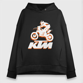 Женское худи Oversize хлопок с принтом KTM белый в Курске, френч-терри — 70% хлопок, 30% полиэстер. Мягкий теплый начес внутри —100% хлопок | боковые карманы, эластичные манжеты и нижняя кромка, капюшон на магнитной кнопке | cross | ktm | motocross | кросс | мото