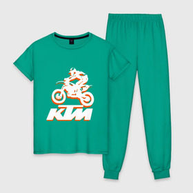 Женская пижама хлопок с принтом KTM белый в Курске, 100% хлопок | брюки и футболка прямого кроя, без карманов, на брюках мягкая резинка на поясе и по низу штанин | cross | ktm | motocross | кросс | мото