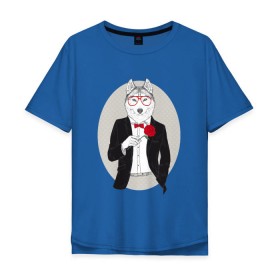Мужская футболка хлопок Oversize с принтом Волк в смокинге в Курске, 100% хлопок | свободный крой, круглый ворот, “спинка” длиннее передней части | джентльмен | костюм | хипстер