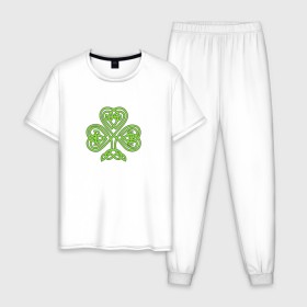 Мужская пижама хлопок с принтом Celtic сlover в Курске, 100% хлопок | брюки и футболка прямого кроя, без карманов, на брюках мягкая резинка на поясе и по низу штанин
 | кельтский | клевер