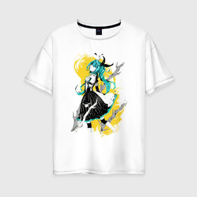Женская футболка хлопок Oversize с принтом Мику в Курске, 100% хлопок | свободный крой, круглый ворот, спущенный рукав, длина до линии бедер
 | anime | hatsune miku | miku | vocaloid | вокалоид