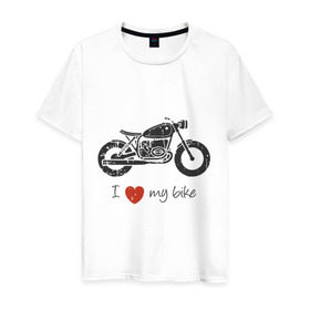 Мужская футболка хлопок с принтом Люблю свой байк в Курске, 100% хлопок | прямой крой, круглый вырез горловины, длина до линии бедер, слегка спущенное плечо. | love | байк | байкер | люблю | мотоцикл | мотоциклист | сердце
