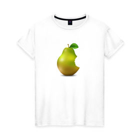 Женская футболка хлопок с принтом iPear в Курске, 100% хлопок | прямой крой, круглый вырез горловины, длина до линии бедер, слегка спущенное плечо | (iphone) | груша | пародия | прикол | укус