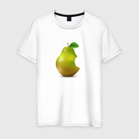Мужская футболка хлопок с принтом iPear в Курске, 100% хлопок | прямой крой, круглый вырез горловины, длина до линии бедер, слегка спущенное плечо. | (iphone) | груша | пародия | прикол | укус