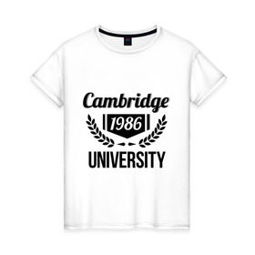 Женская футболка хлопок с принтом Кэмбридж в Курске, 100% хлопок | прямой крой, круглый вырез горловины, длина до линии бедер, слегка спущенное плечо | cambridge | university | институт | кэмбридж | студентам | университет