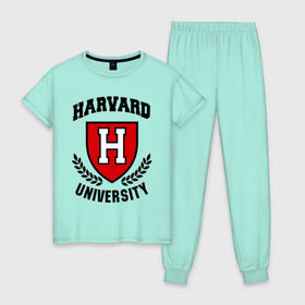 Женская пижама хлопок с принтом Гарвард в Курске, 100% хлопок | брюки и футболка прямого кроя, без карманов, на брюках мягкая резинка на поясе и по низу штанин | harvard | university | гарвард | институт | студентам | университет