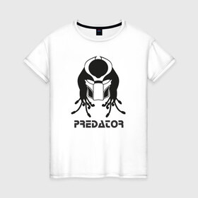 Женская футболка хлопок с принтом Predator (Хищник) в Курске, 100% хлопок | прямой крой, круглый вырез горловины, длина до линии бедер, слегка спущенное плечо | 