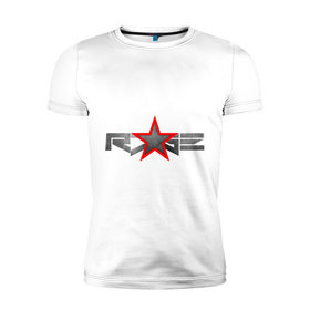 Мужская футболка премиум с принтом R7GE в Курске, 92% хлопок, 8% лайкра | приталенный силуэт, круглый вырез ворота, длина до линии бедра, короткий рукав | @ | r7ge | youtube | звезда | метал