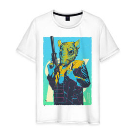 Мужская футболка хлопок с принтом Hotline miami в Курске, 100% хлопок | прямой крой, круглый вырез горловины, длина до линии бедер, слегка спущенное плечо. | hotline miami
