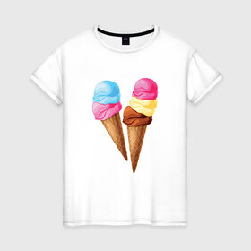 Женская футболка хлопок с принтом Мороженое в Курске, 100% хлопок | прямой крой, круглый вырез горловины, длина до линии бедер, слегка спущенное плечо | @