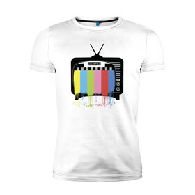 Мужская футболка премиум с принтом Телевизор в Курске, 92% хлопок, 8% лайкра | приталенный силуэт, круглый вырез ворота, длина до линии бедра, короткий рукав | Тематика изображения на принте: @ | телевизортелевизор