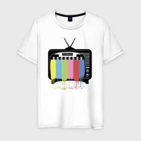 Мужская футболка хлопок с принтом Телевизор в Курске, 100% хлопок | прямой крой, круглый вырез горловины, длина до линии бедер, слегка спущенное плечо. | Тематика изображения на принте: @ | телевизортелевизор