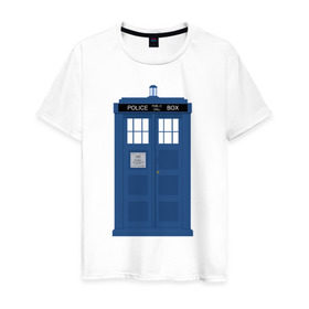 Мужская футболка хлопок с принтом TARDIS в Курске, 100% хлопок | прямой крой, круглый вырез горловины, длина до линии бедер, слегка спущенное плечо. | Тематика изображения на принте: doctor who | доктор кто