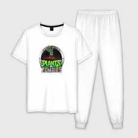 Мужская пижама хлопок с принтом Plants vs Zombies в Курске, 100% хлопок | брюки и футболка прямого кроя, без карманов, на брюках мягкая резинка на поясе и по низу штанин
 | растения против зомби