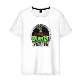 Мужская футболка хлопок с принтом Plants vs Zombies в Курске, 100% хлопок | прямой крой, круглый вырез горловины, длина до линии бедер, слегка спущенное плечо. | растения против зомби