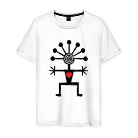 Мужская футболка хлопок с принтом Кураймен (этночеловек) в Курске, 100% хлопок | прямой крой, круглый вырез горловины, длина до линии бедер, слегка спущенное плечо. | курай | кураймен | этника | этномотив
