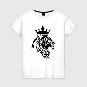 Женская футболка хлопок с принтом Тигр с короной в Курске, 100% хлопок | прямой крой, круглый вырез горловины, длина до линии бедер, слегка спущенное плечо | @ | tatu | корона | кот | лев | татуировка | тигр с короной в тату стиле.тигр | царь