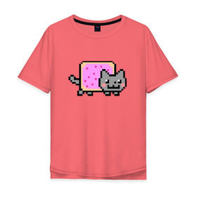 Мужская футболка хлопок Oversize с принтом NYAN CAT в Курске, 100% хлопок | свободный крой, круглый ворот, “спинка” длиннее передней части | Тематика изображения на принте: nya nya nyanyan cat | swag | игра