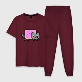 Мужская пижама хлопок с принтом NYAN CAT в Курске, 100% хлопок | брюки и футболка прямого кроя, без карманов, на брюках мягкая резинка на поясе и по низу штанин
 | Тематика изображения на принте: nya nya nyanyan cat | swag | игра