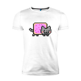 Мужская футболка премиум с принтом NYAN CAT в Курске, 92% хлопок, 8% лайкра | приталенный силуэт, круглый вырез ворота, длина до линии бедра, короткий рукав | Тематика изображения на принте: nya nya nyanyan cat | swag | игра