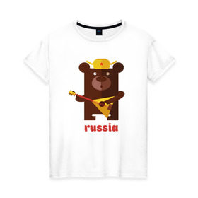 Женская футболка хлопок с принтом Russia в Курске, 100% хлопок | прямой крой, круглый вырез горловины, длина до линии бедер, слегка спущенное плечо | russia | российа | я.русский