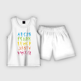 Детская пижама с шортами хлопок с принтом Рок алфавит (без расшифровки) в Курске,  |  | kiss | nirvana | ozzy | rock | алфавит | группы | рок